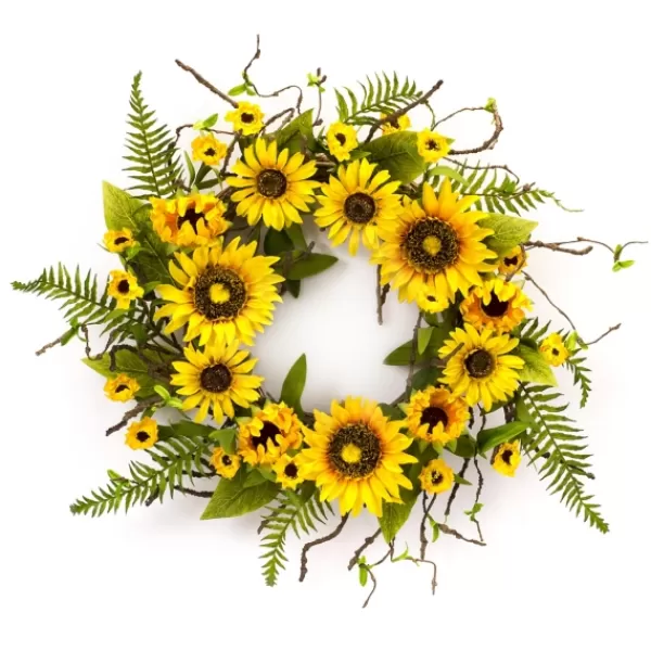 Wreaths-Kirkland's Home Sunflower And Fern Wreath Yellow