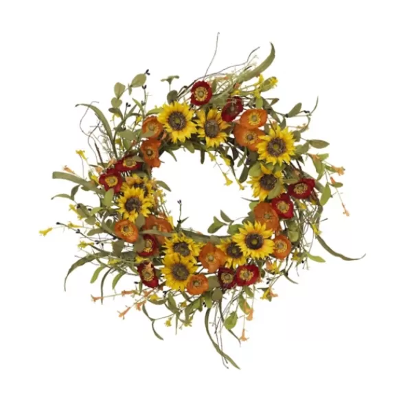 Wreaths-Kirkland's Home Sunflower Mixed Floral Wreath Yellow/Green