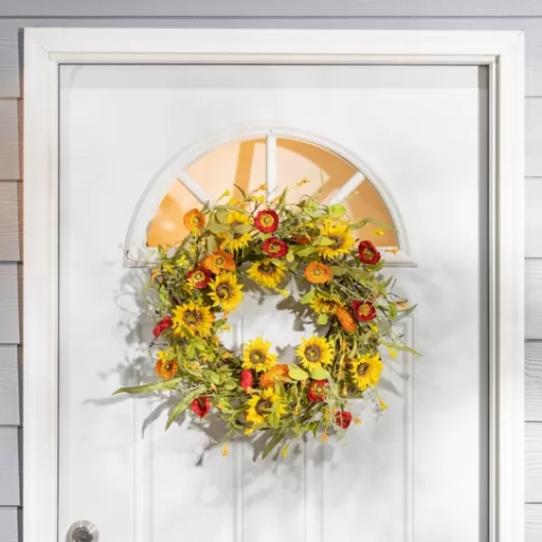 Wreaths-Kirkland's Home Sunflower Mixed Floral Wreath Yellow/Green