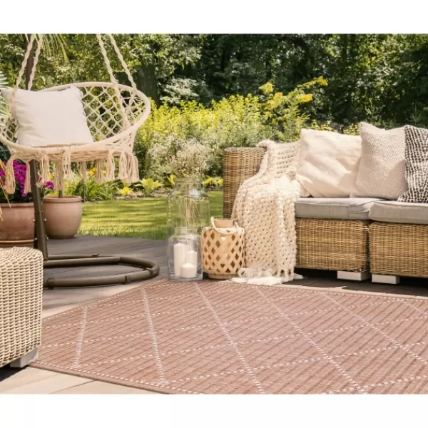 Outdoor Rugs-Kirkland's Home Sunset Diamond Outdoor Area Rug, 7X9 Orange/White