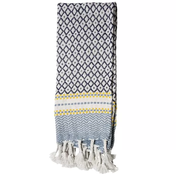 Blankets & Throws-Kirkland's Home Sunshine Diamond Pattern Outdoor Throw Blanket White/Blue/Yellow