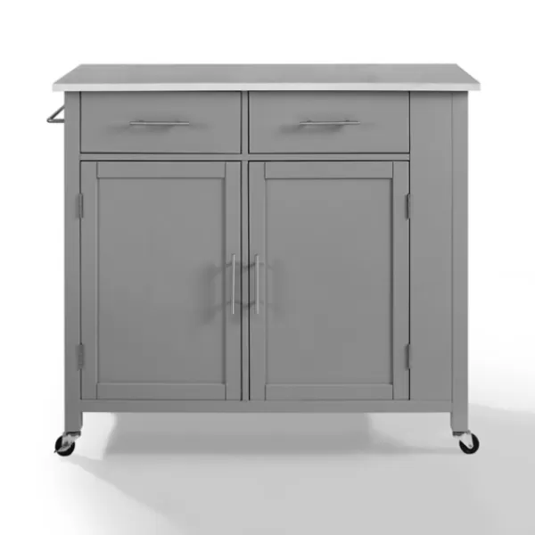 Kitchen Islands & Bar Carts-Kirkland's Home Susanne Stainless Top And Gray Wood Kitchen Island