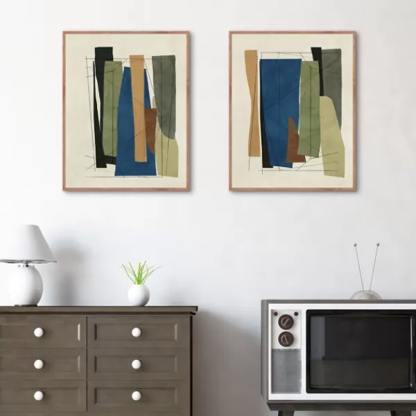 Framed Art-Kirkland's Home Synch Abstract 2-Pc. Framed Canvas Art Set White/Green/Gray