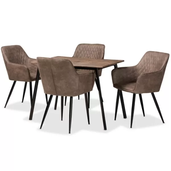 Dining Tables-Kirkland's Home Table And Leather Bucket Chairs 5-Pc. Dining Set Brown/Black