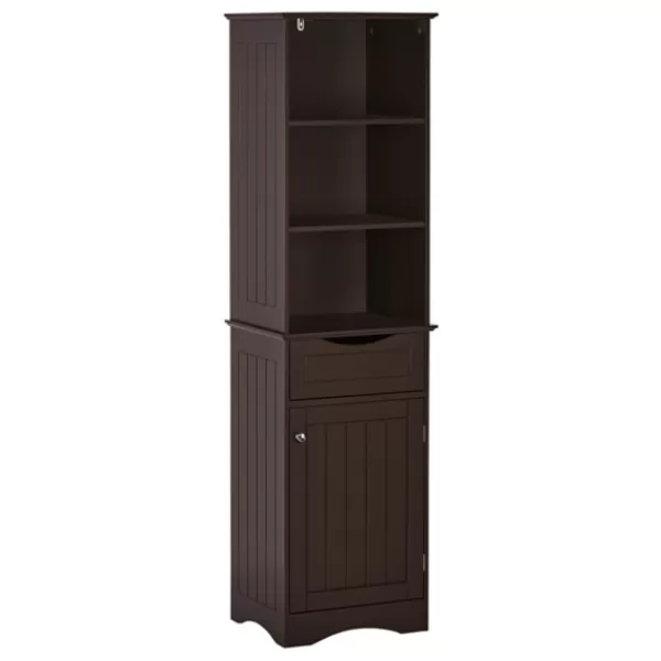 Cabinets & Sideboards-Kirkland's Home Tall Espresso Open Shelves Cabinet Brown