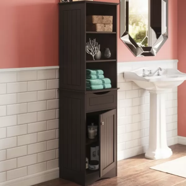 Cabinets & Sideboards-Kirkland's Home Tall Espresso Open Shelves Cabinet Brown