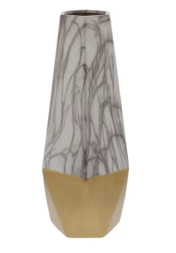 Vases-Kirkland's Home Tall Gold Marble Ceramic Vase Gray/Gold