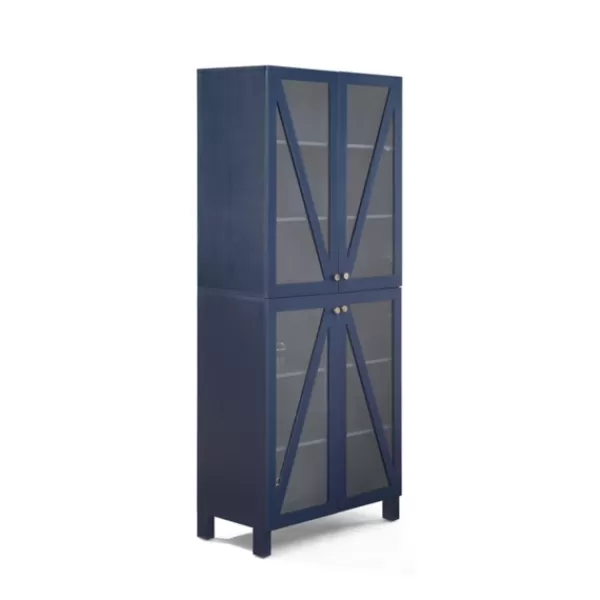 Cabinets & Sideboards-Kirkland's Home Tall Navy Triangle 4-Door Wood Cabinet Blue