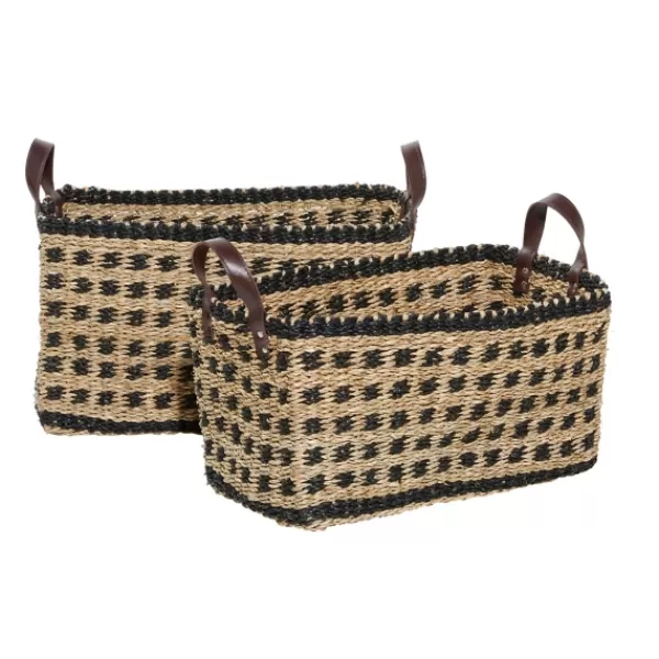 Baskets & Boxes-Kirkland's Home Tan And Black Woven Baskets, Set Of 2 Tan/Black