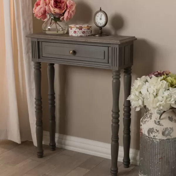 Console Tables-Kirkland's Home Tan And Gray Ornate Ball Turned Console Table