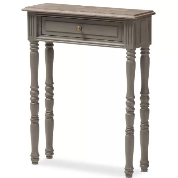 Console Tables-Kirkland's Home Tan And Gray Ornate Ball Turned Console Table