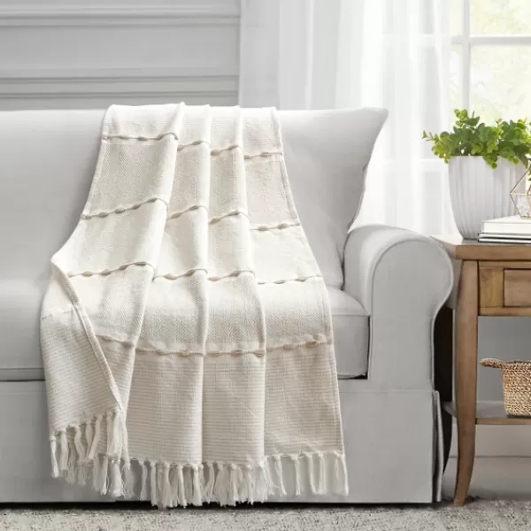 Blankets & Throws-Kirkland's Home Tan And White Herringbone Stripe Throw Tan/White