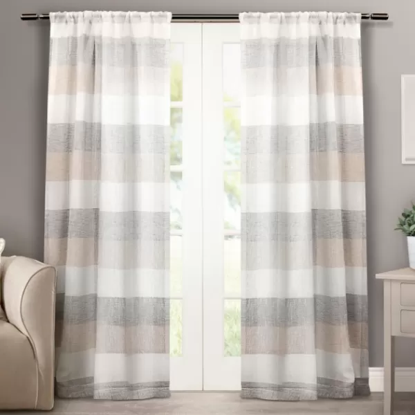 Curtains & Drapes-Kirkland's Home Tan Becky Curtain Panel Set, 96 In. Tan/White