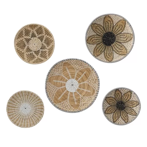 Wall Plaques-Kirkland's Home Tan Bohemian Seagrass 5-Pc. Wall Plaque Set Tan/White/Black