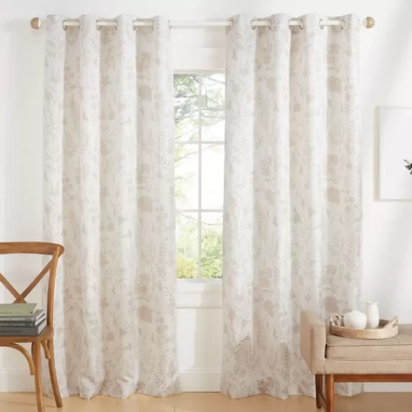 Curtains & Drapes-Kirkland's Home Tan Floral 2-Pc. Curtain Panel Set, 84 In. Tan/White