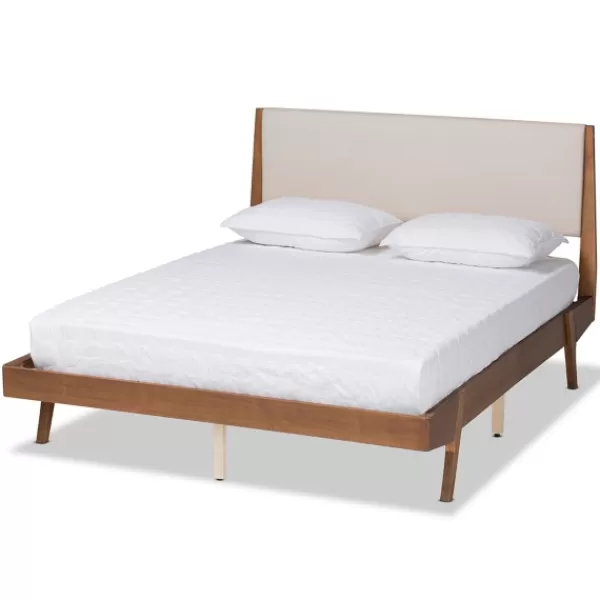 Beds & Headboards-Kirkland's Home Tan Upholstered Brown Wood Full Platform Bed