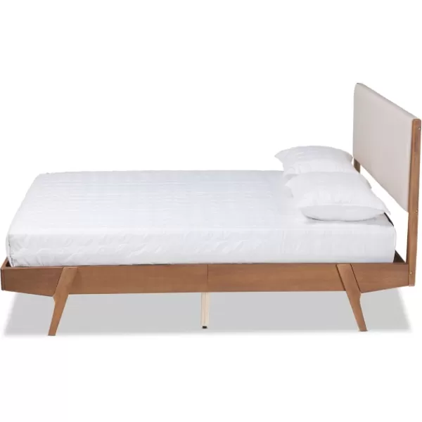 Beds & Headboards-Kirkland's Home Tan Upholstered Brown Wood Full Platform Bed