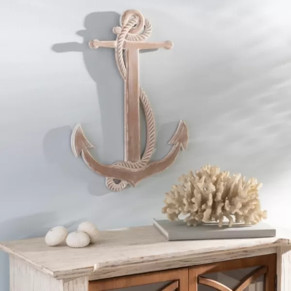 Wall Plaques-Kirkland's Home Tan Wooden Anchor Plaque Tan/White