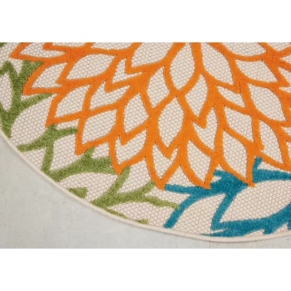 Outdoor Rugs-Kirkland's Home Tangerine Floral Burst Round Outdoor Area Rug Orange/Blue/Green