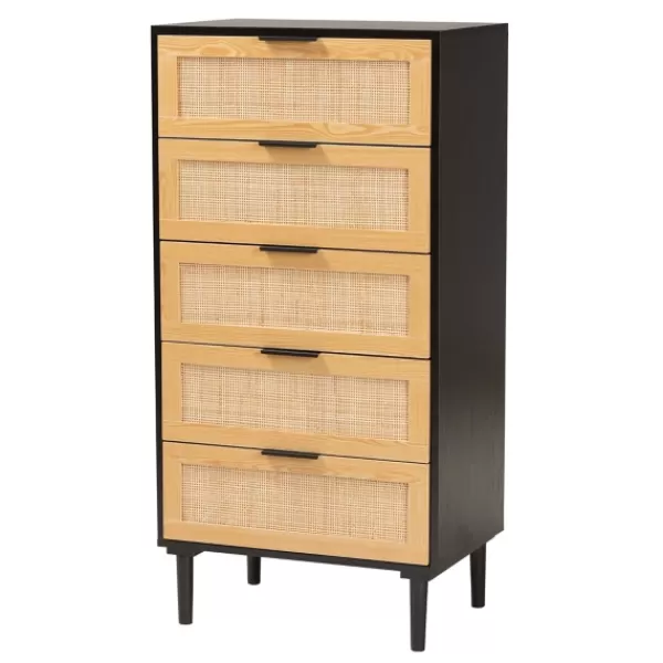 Dressers & Chests-Kirkland's Home Tara Two-Tone Espresso Rattan Chest