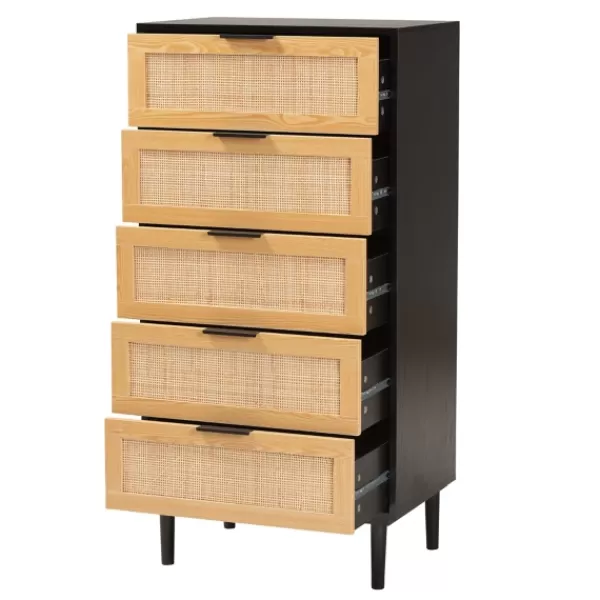 Dressers & Chests-Kirkland's Home Tara Two-Tone Espresso Rattan Chest