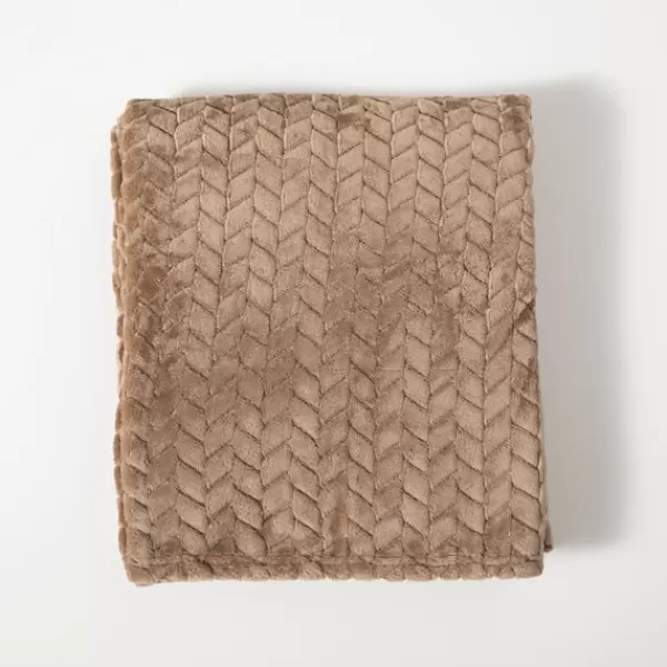 Blankets & Throws-Kirkland's Home Taupe Heavenly Herringbone Plush Throw Brown