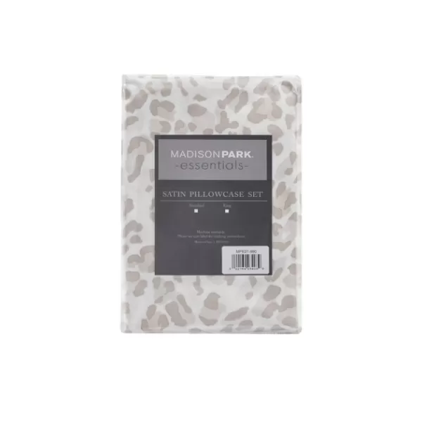 Bed Sheets-Kirkland's Home Taupe Leopard Satin King 2-Pc. Pillow Case Set White/Tan