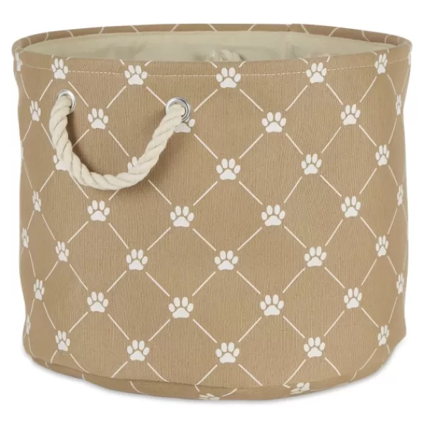 Baskets & Boxes-Kirkland's Home Taupe Paw Trellis Round Basket, 12 In. Tan