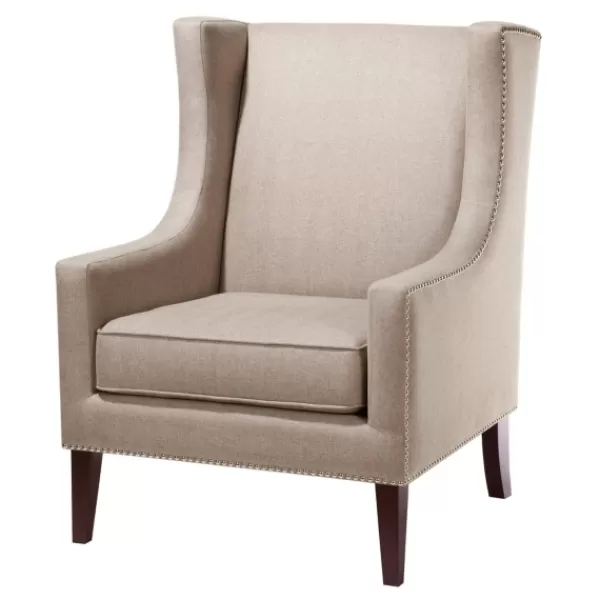 Accent Chairs-Kirkland's Home Taupe Upholstered Wingback Accent Chair Tan