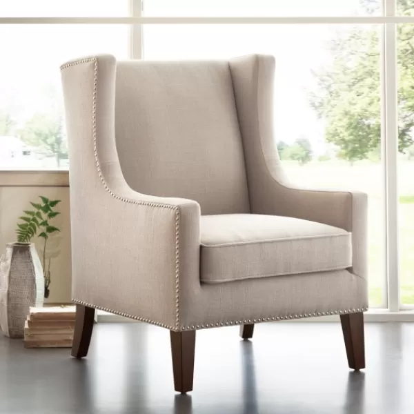 Accent Chairs-Kirkland's Home Taupe Upholstered Wingback Accent Chair Tan