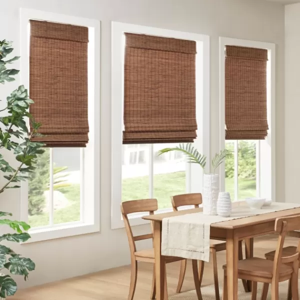 Curtains & Drapes-Kirkland's Home Teak Bamboo Light Filtering Roman Shade, 27 In. Brown