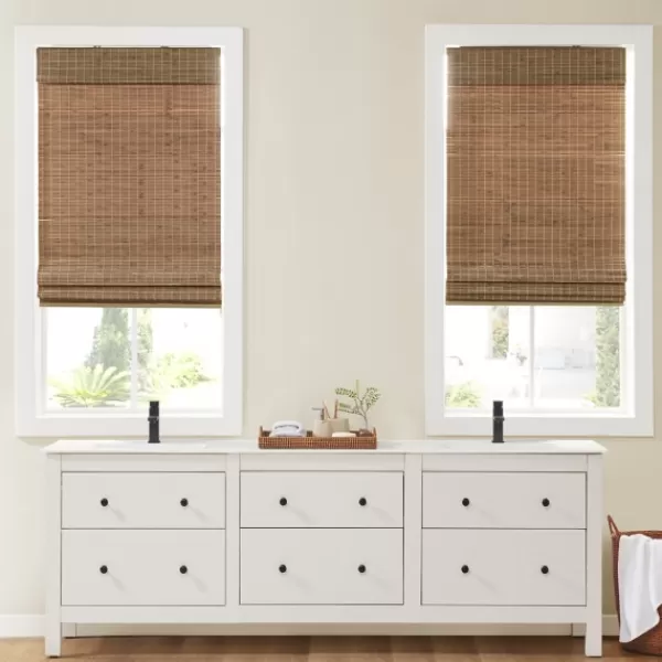 Curtains & Drapes-Kirkland's Home Teak Bamboo Light Filtering Roman Shade, 27 In. Brown
