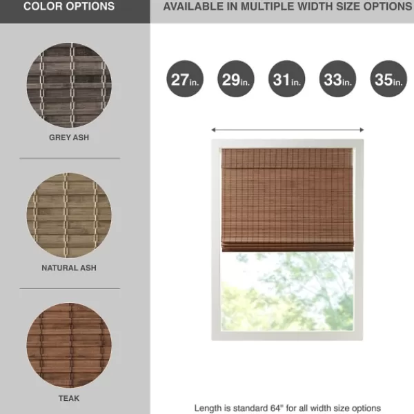 Curtains & Drapes-Kirkland's Home Teak Bamboo Light Filtering Roman Shade, 27 In. Brown