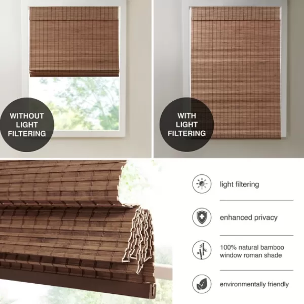 Curtains & Drapes-Kirkland's Home Teak Bamboo Light Filtering Roman Shade, 27 In. Brown