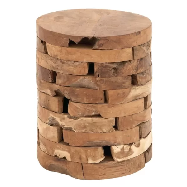 Benches & Ottomans-Kirkland's Home Teak Wood Stacked Round Stool Brown