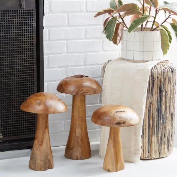 Statues & Figurines-Kirkland's Home Teakwood Mushroom 3-Pc. Sculpture Set Brown