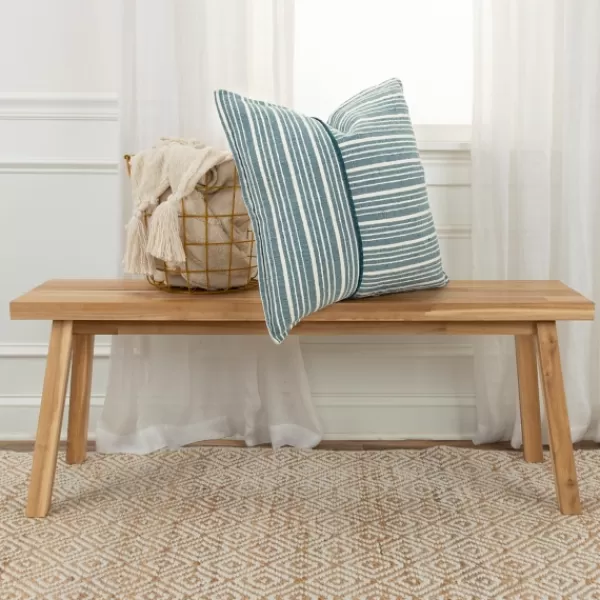 Pillows-Kirkland's Home Teal And Ivory Directional Stripes Pillow Blue/Ivory