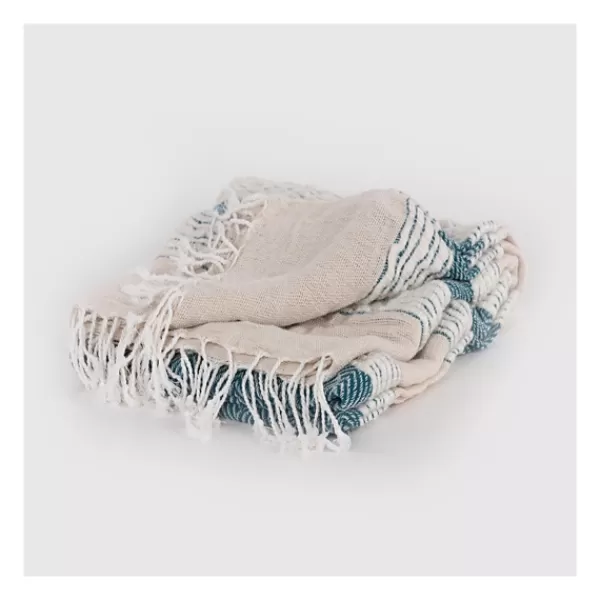 Blankets & Throws-Kirkland's Home Teal And Natural Colorblock Chevron Throw Blue/Tan