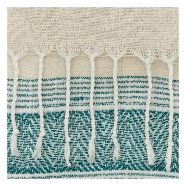 Blankets & Throws-Kirkland's Home Teal And Natural Colorblock Chevron Throw Blue/Tan