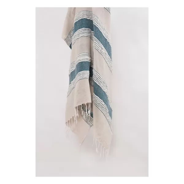 Blankets & Throws-Kirkland's Home Teal And Natural Colorblock Chevron Throw Blue/Tan