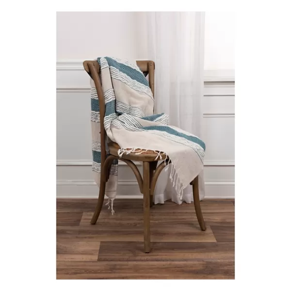 Blankets & Throws-Kirkland's Home Teal And Natural Colorblock Chevron Throw Blue/Tan