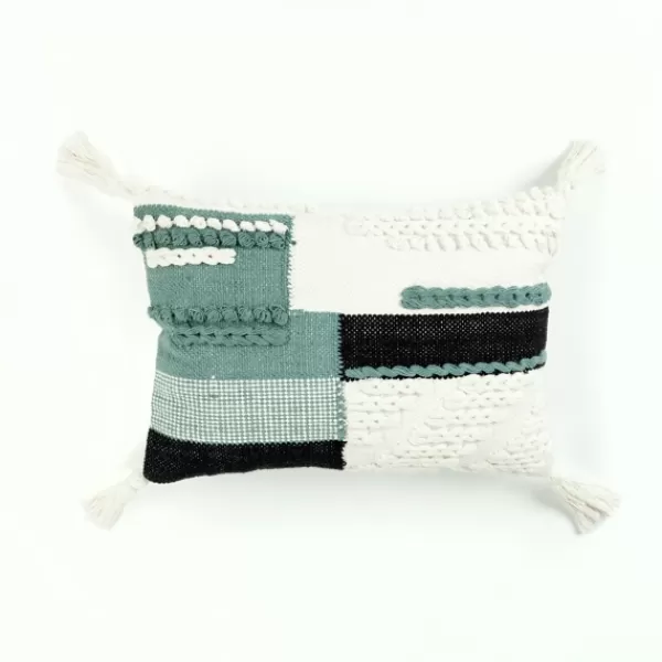 Pillows-Kirkland's Home Teal Braided Color Block Lumbar Pillow Blue/White/Black