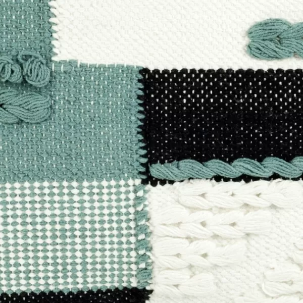 Pillows-Kirkland's Home Teal Braided Color Block Lumbar Pillow Blue/White/Black