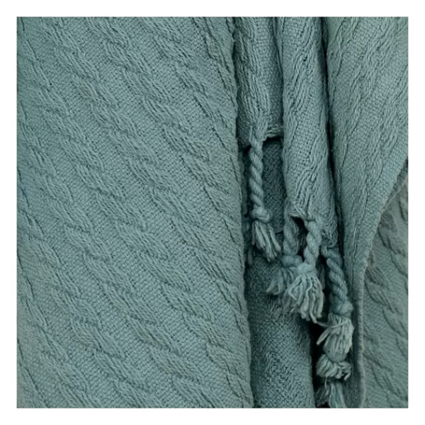 Blankets & Throws-Kirkland's Home Teal Cable Knit Tassel Throw Blue