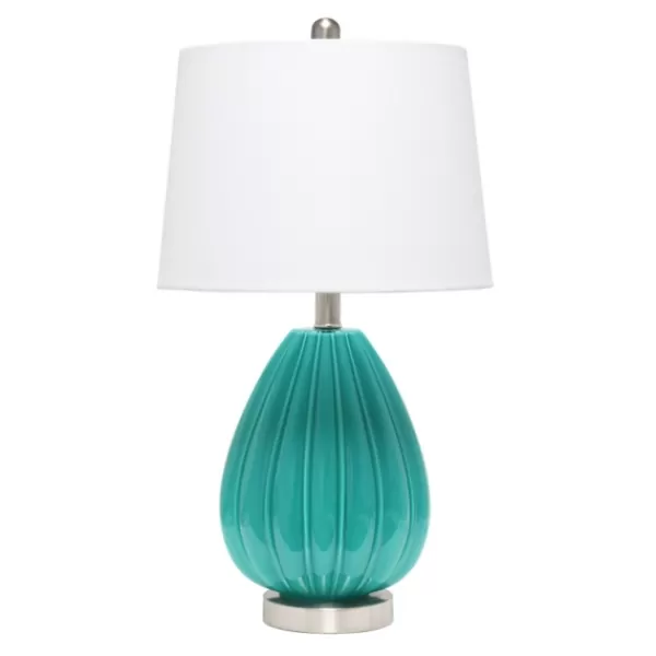 Table Lamps-Kirkland's Home Teal Glass Pleated Table Lamp White