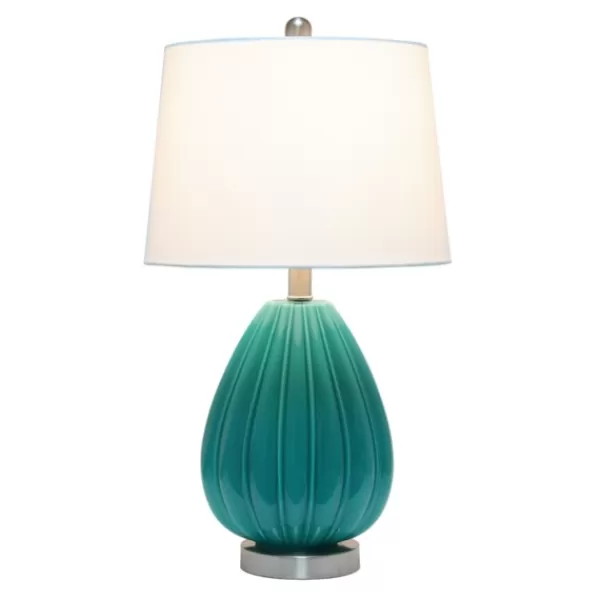 Table Lamps-Kirkland's Home Teal Glass Pleated Table Lamp White