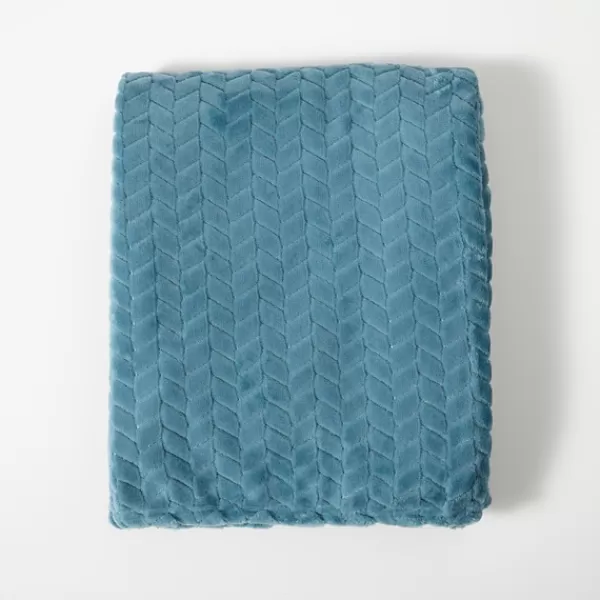 Blankets & Throws-Kirkland's Home Teal Heavenly Herringbone Plush Throw Blue