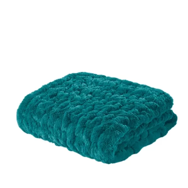 Blankets & Throws-Kirkland's Home Teal Ruched Faux Fur Throw Blue