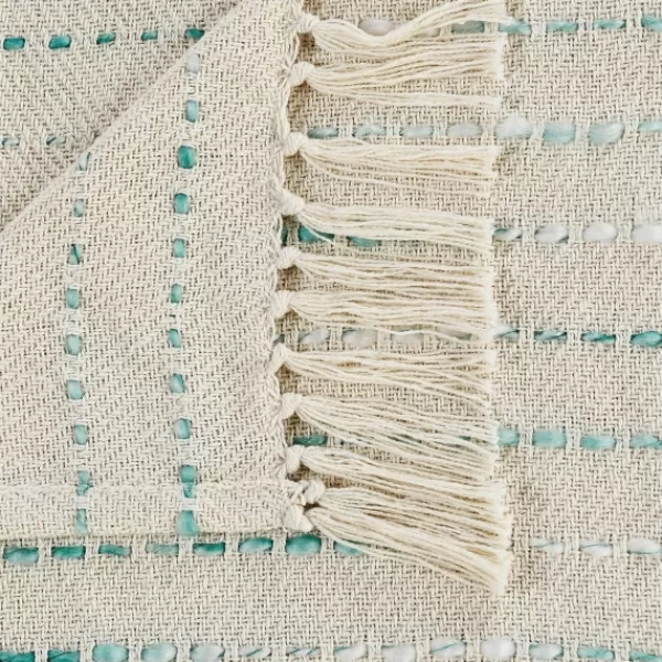 Blankets & Throws-Kirkland's Home Teal Shimmer Stripe Woven Throw Blue/White/Tan