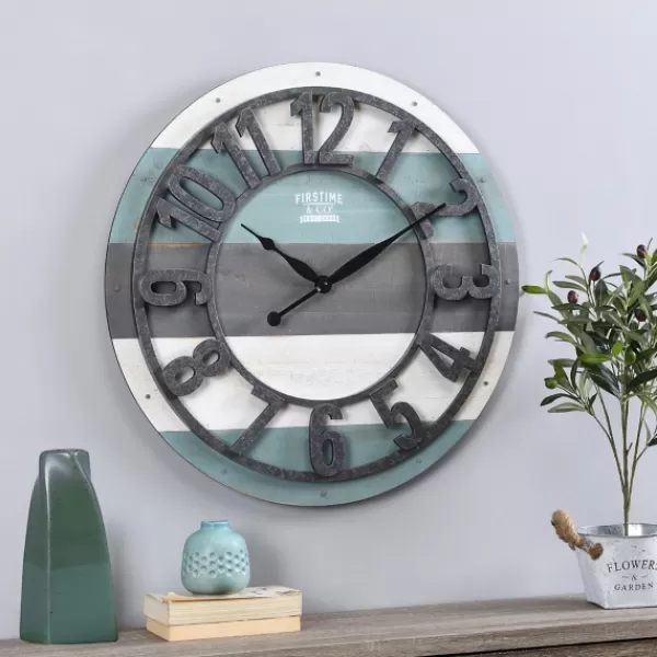 Clocks-Kirkland's Home Teal Wood Plank Wall Clock Blue